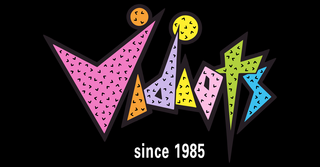 Vidiots Color Logo - Each letter has different color. V (pink) I (orange) d (purplish) i (yellow) o (lighter pink) t (green) s(blue)